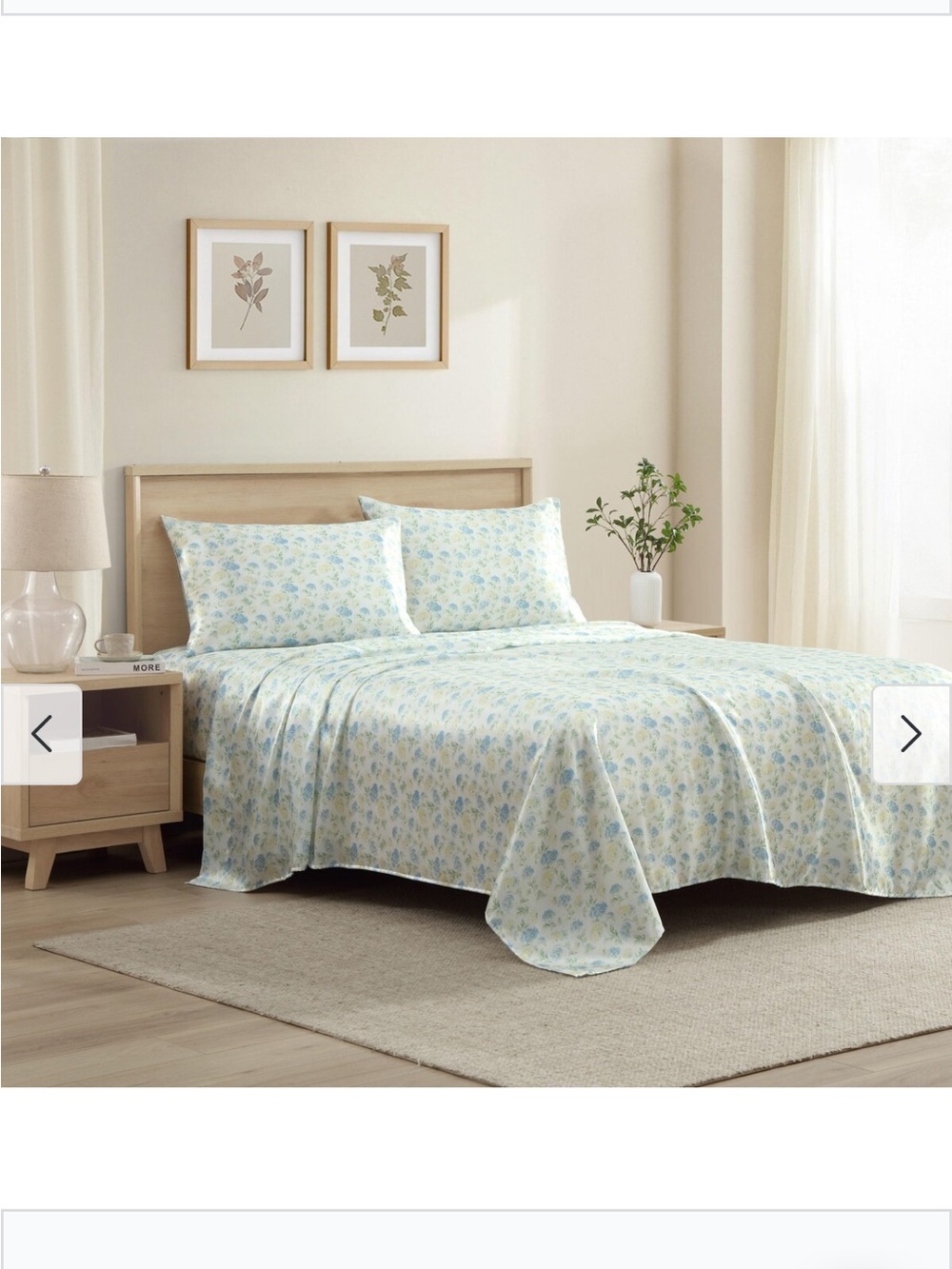 Laura Ashley Satin Sheet Set Paris Fleur Blue Silky Floral - Queen
